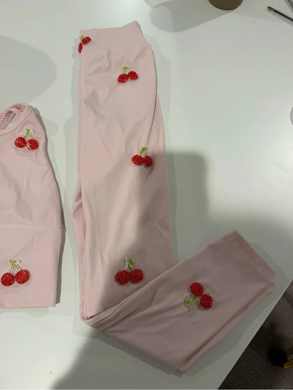 Lola + The Boys Cherry Beaded Athletic Tank & Legging Set Size 10 EUC